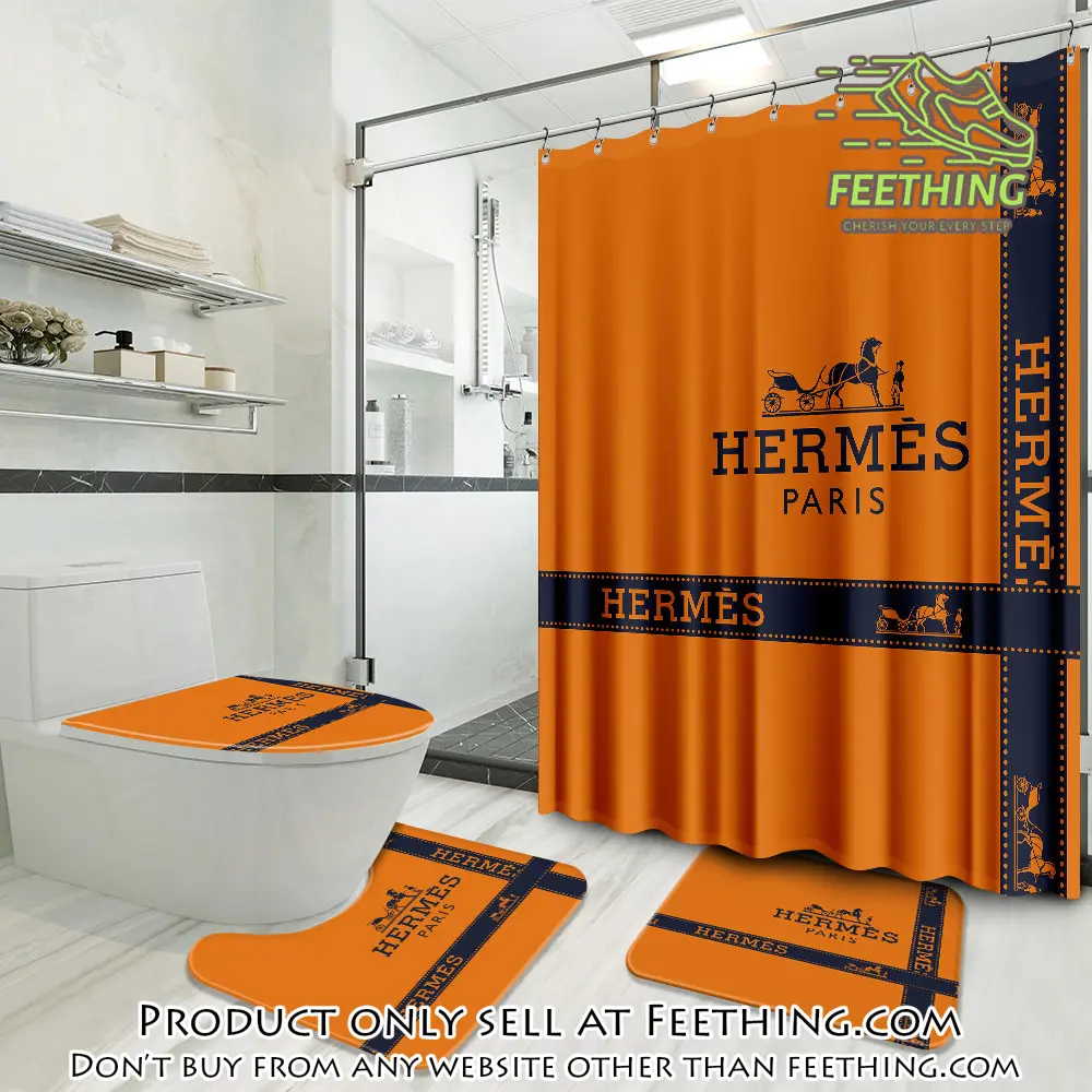Hermes orange luxury brand preium bathroom set with shower curtain ft3257858